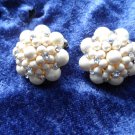 vintage earrings faux pearls rhinestones white cluster button crown gold tone