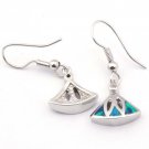 Blue opal Silver Plated earrings fan shapped inlay new dangle wire post