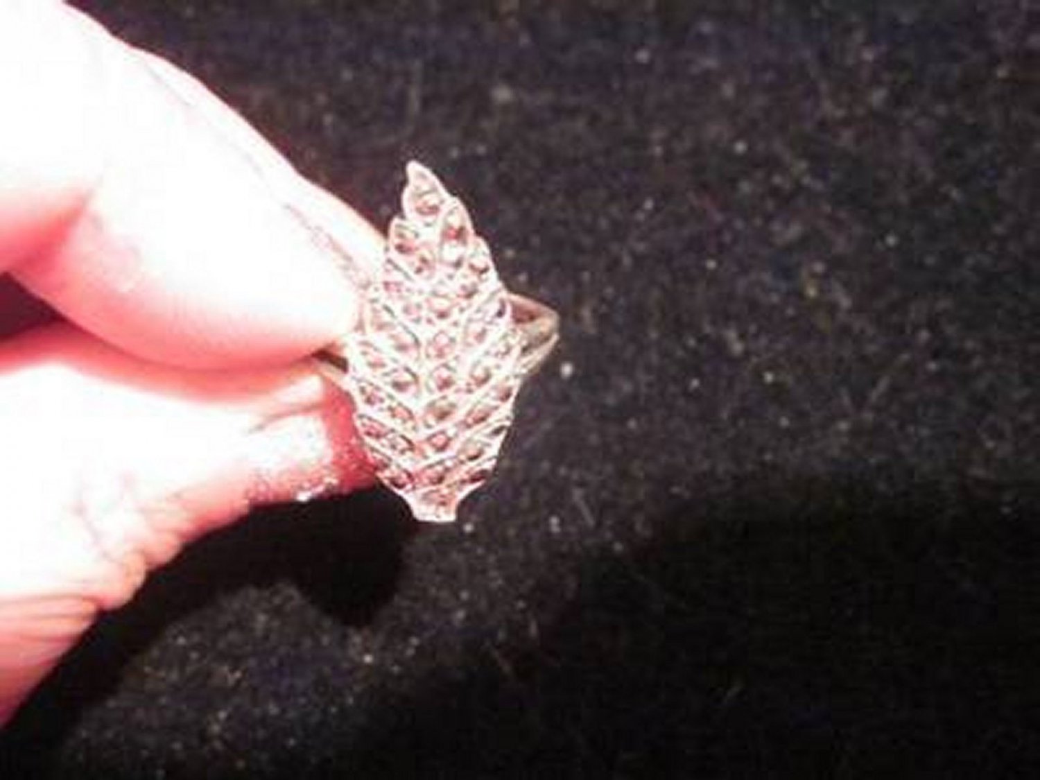 Leaf & Marcasite sterling silver ring size 6 vintage 80s rare