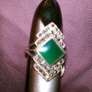Marcasite green agate elegant sterling silver ring size 7 vintage 80s