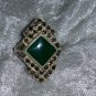 Marcasite green agate elegant sterling silver ring size 7 vintage 80s