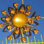 Star burst flower rust amber rhinestone vintage pin brooch lucite atom