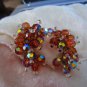 Vintage earrings cluster dangle AB root beer tan color hugs ears
