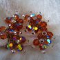 Vintage earrings cluster dangle AB root beer tan color hugs ears
