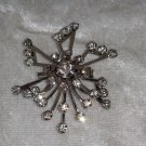 Vintage pin brooch star burst clear rhinestones nice geometric silver tone