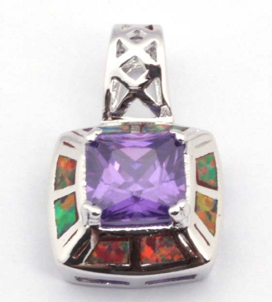 Orange Fire Opal & Amethyst necklace pendent new W chain silver plated