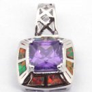 Orange Fire Opal & Amethyst necklace pendent new W chain silver plated