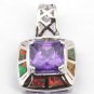 Orange Fire Opal & Amethyst necklace pendent new W chain silver plated