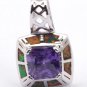 Orange Fire Opal & Amethyst necklace pendent new W chain silver plated