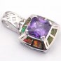 Orange Fire Opal & Amethyst necklace pendent new W chain silver plated