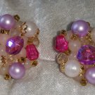 Signed Germany earrings clip on Pink Purple white stones different collectable