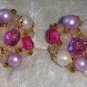 Signed Germany earrings clip on Pink Purple white stones different collectable