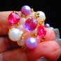 Signed Germany earrings clip on Pink Purple white stones different collectable