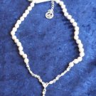 Crown Trifari faux pearl rhinestone drop necklace wedding prom with tag