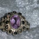 Vintage purple flower Marcasite sterling silver ring size 6.5 Downton Abbey