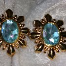 Vintage earrings gold tone robins egg blue starburst rhinestone earrings Avon