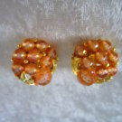 vintage earrings salmon color art plastic leafs gold tone