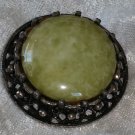 Vintage Medieval silver tone marble like brooch pin ornate