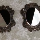 vintage Sterling silver marcasite onyx mother of pearl button earrings