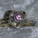 Vintage 9.25 Pink Ice Marcasite Sterling silver ring heart  6.5