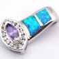Blue Fire Opal & Amethyst necklace pendent new chain silver plated evil eye