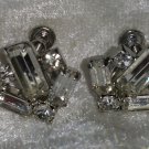 vintage silver tone clear rhinestones screw back earrings   classy