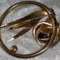 Art deco wreath leaf tigers eye stone gold tone brooch pin vintage