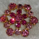Vintage pin Hot and light pink brooch rhinestones petite nice gold tone
