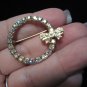 Vintage pin brooch bow circle pastel aurora borealis rhinestones gold tone