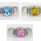 Solitaire Ring Crystal CZ Platinum plated pink amber blue topaz  USA SELLER