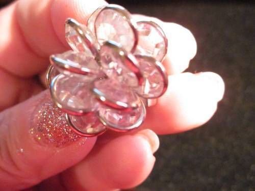 Adjustable ring clear crystals punk goth glam chic flower must see Silver tone