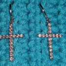 Silver tone earrings cross crystal rhinestone pierced USA Seller