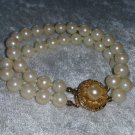 Bracelet vintage gold tone faux pearls flower wedding prom chic timeless