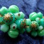 vintage cluster button earrings Jade color cut Lucite gold tone caps Germany