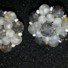 Vintage art glass bead earrings Made in Western Germany opaque stones clip on