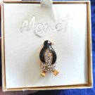 Vintage Monet Penguin Wildlife Figural Gold Tone Rhinestone Crystal Brooch pin
