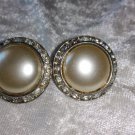 Signed Coro faux pearl and channel set clear rhinestone button earrings screw ba