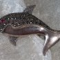 Dolphin 9.25 sterlling silver & marcasite ruby/garnet eye pin brooch