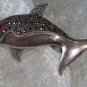 Dolphin 9.25 sterlling silver & marcasite ruby/garnet eye pin brooch