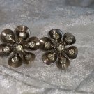 flower earrings rhinestones signed Czechoslovakia silver tone vintage