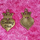 heart dangle crown knitting diva gold tone charm crafts knit bronze 4 for $4