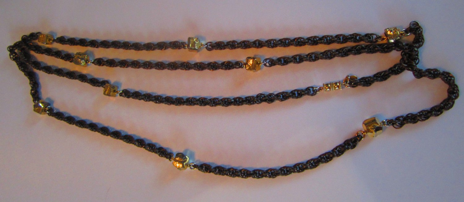 brown triple chain gold tone "nuggets" heavy different necklace vintage