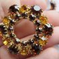vintage gold tone amber & rust color rhinestones cluster wreath