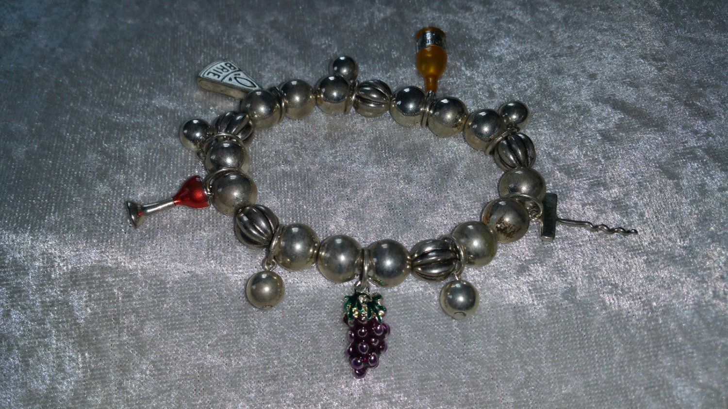 Charm bracelet cheese wine silver tone beads just too cute