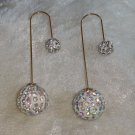 earrings ball multi color rhinestone dangle different wire gold tone
