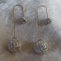 earrings ball multi color rhinestone dangle different wire gold tone