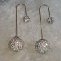 earrings ball multi color rhinestone dangle different wire gold tone