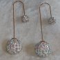 earrings ball multi color rhinestone dangle different wire gold tone