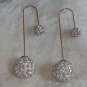 earrings ball multi color rhinestone dangle different wire gold tone