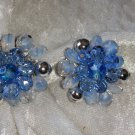 Vintage earrings silver tone large cluster button blue art glass Germany